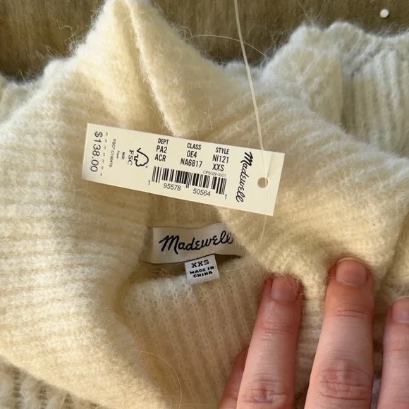 Madewell Zanzibar Cream Ruffled Turtleneck Cable-knit Sweater - Picture 2 of 4